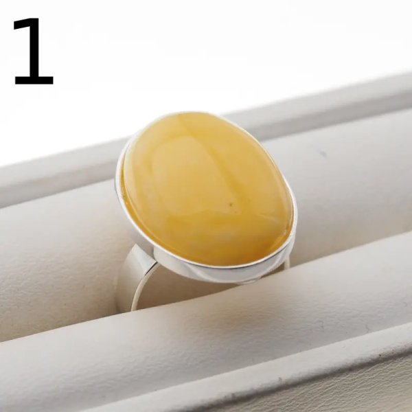 Mleczny Bursztyn i srebro - pierścionek owal z regulacją (różne kamienie)