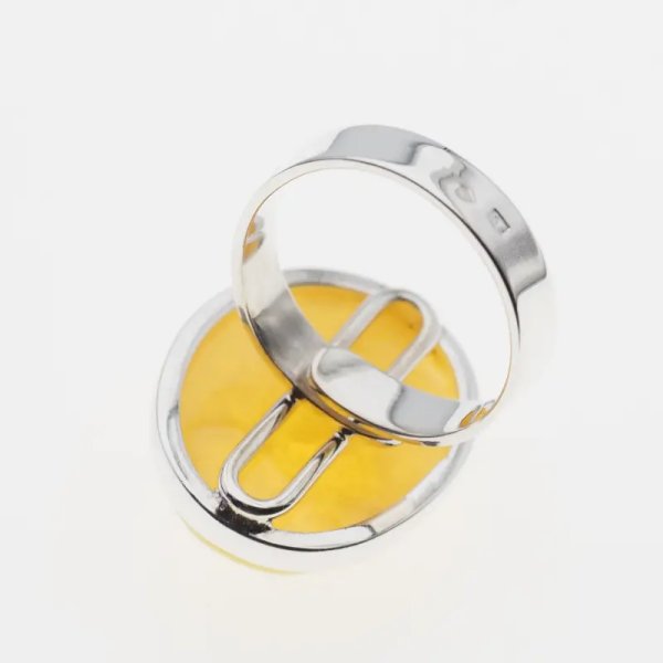 Mleczny Bursztyn i srebro - pierścionek owal z regulacją (różne kamienie)