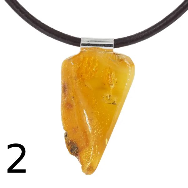 Surowy Naturalny Bursztyn mleczny i srebro - naszyjnik na rzemieniu (różne kamienie)