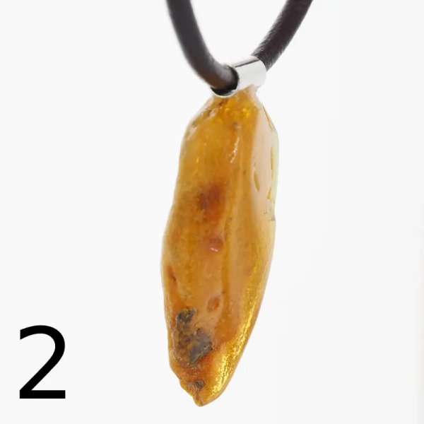 Surowy Naturalny Bursztyn mleczny i srebro - naszyjnik na rzemieniu (różne kamienie)