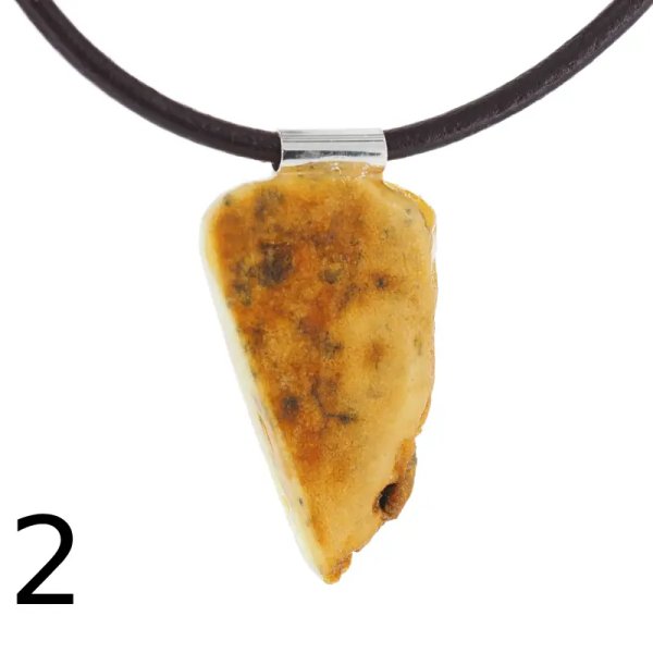 Surowy Naturalny Bursztyn mleczny i srebro - naszyjnik na rzemieniu (różne kamienie)