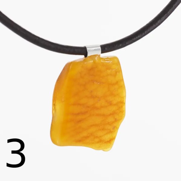 Surowy Naturalny Bursztyn mleczny i srebro - naszyjnik na rzemieniu (różne kamienie)