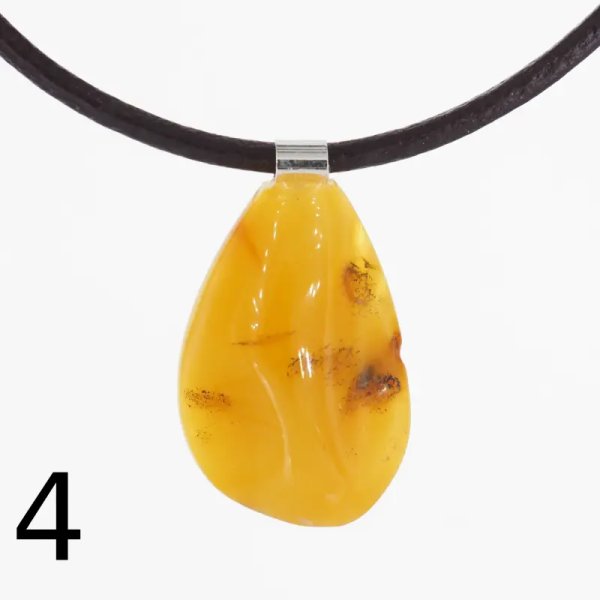 Surowy Naturalny Bursztyn mleczny i srebro - naszyjnik na rzemieniu (różne kamienie)