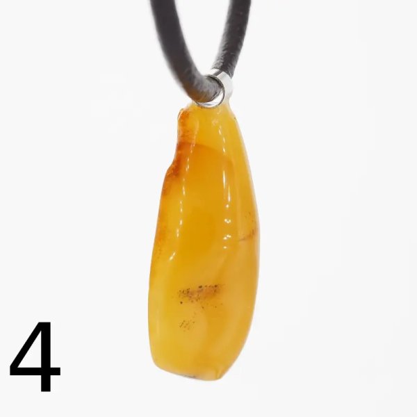 Surowy Naturalny Bursztyn mleczny i srebro - naszyjnik na rzemieniu (różne kamienie)