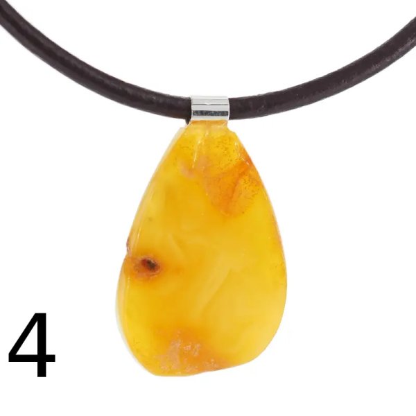 Surowy Naturalny Bursztyn mleczny i srebro - naszyjnik na rzemieniu (różne kamienie)