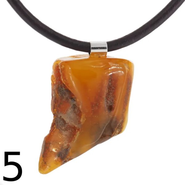 Surowy Naturalny Bursztyn mleczny i srebro - naszyjnik na rzemieniu (różne kamienie)