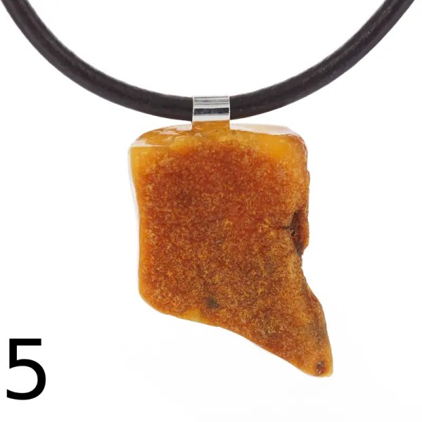 Surowy Naturalny Bursztyn mleczny i srebro - naszyjnik na rzemieniu (różne kamienie)