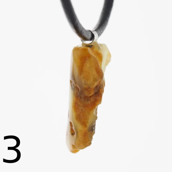 Surowy Naturalny Bursztyn mleczny i srebro - naszyjnik na rzemieniu (różne kamienie)