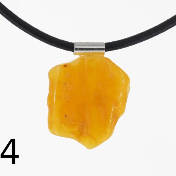 Surowy Naturalny Bursztyn mleczny i srebro - naszyjnik na rzemieniu (różne kamienie)