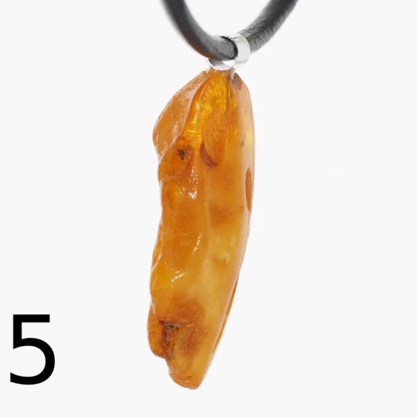 Surowy Naturalny Bursztyn mleczny i srebro - naszyjnik na rzemieniu (różne kamienie)