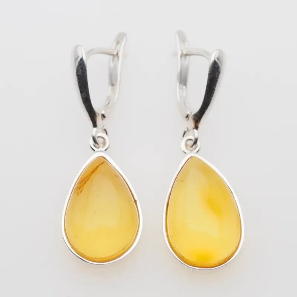 Bursztyn transparentny w srebrze - kolczyki łzy