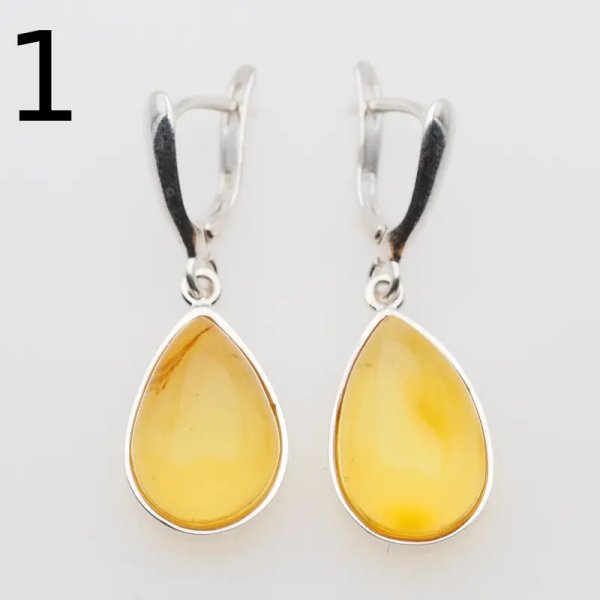 Bursztyn transparentny w srebrze - kolczyki łzy