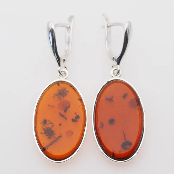 Koniakowy Bursztyn w srebrze - kolczyki