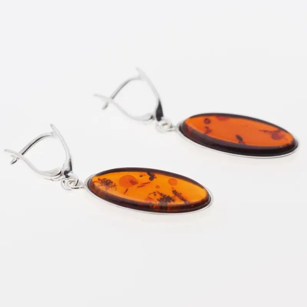 Koniakowy Bursztyn w srebrze - kolczyki