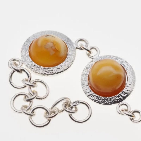 Mleczny Bursztyn koło 8mm i srebro - bransoletka regulowana