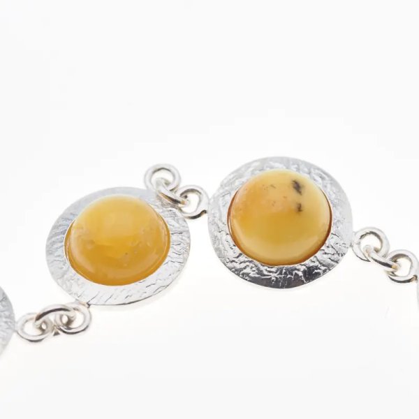 Mleczny Bursztyn koło 8mm i srebro - bransoletka regulowana