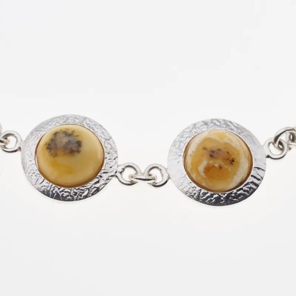 Mleczny Bursztyn koło 8mm i srebro - bransoletka regulowana