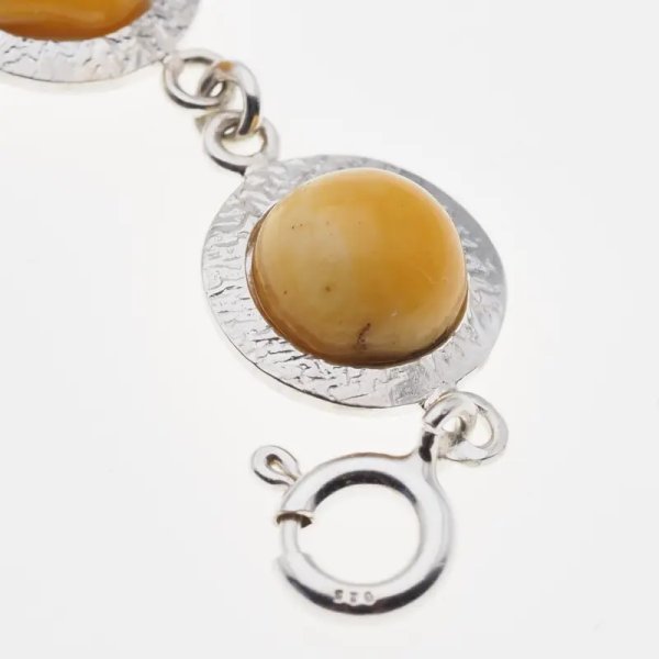 Mleczny Bursztyn koło 8mm i srebro - bransoletka regulowana