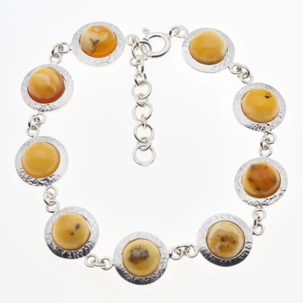 Mleczny Bursztyn koło 8mm i srebro - bransoletka regulowana