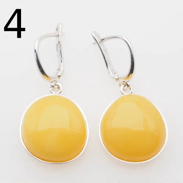 Mleczny Bursztyn w srebrze - kolczyki łzy