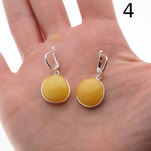 Mleczny Bursztyn w srebrze - kolczyki łzy