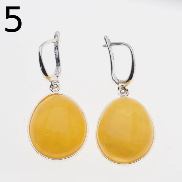 Mleczny Bursztyn w srebrze - kolczyki łzy