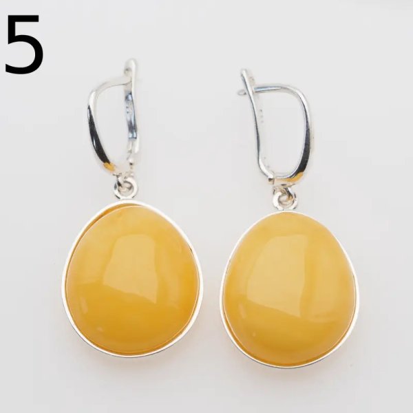 Mleczny Bursztyn w srebrze - kolczyki łzy