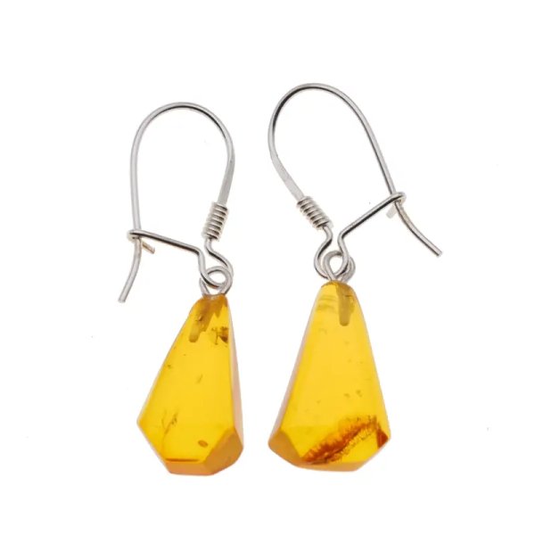 Bursztyn transparentny i srebro - kolczyki stożki