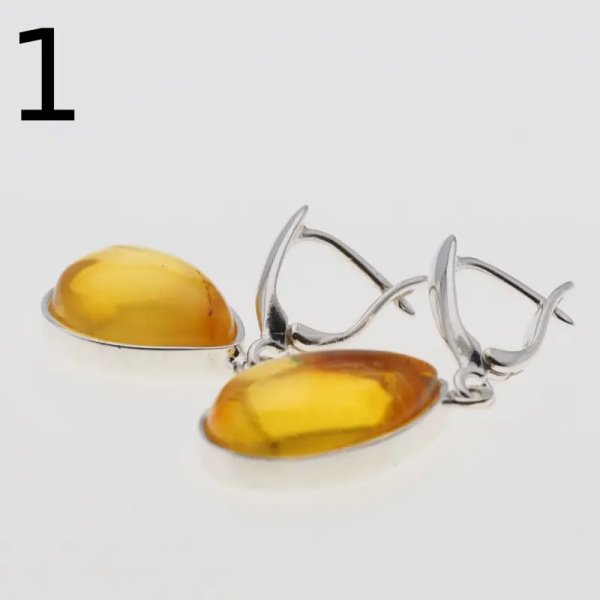 Bursztyn transparentny w srebrze - kolczyki łzy