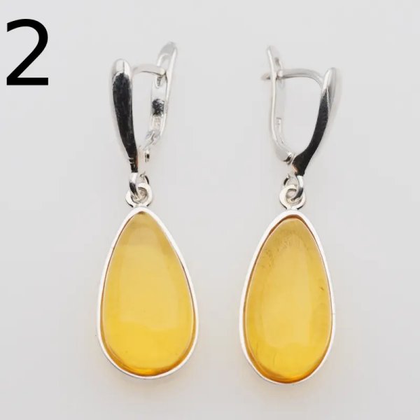 Bursztyn transparentny w srebrze - kolczyki łzy