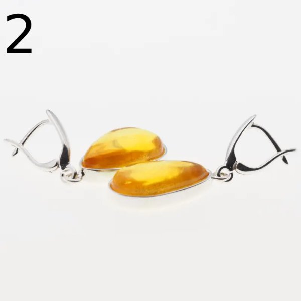 Bursztyn transparentny w srebrze - kolczyki łzy