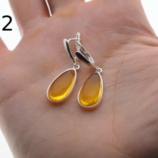 Bursztyn transparentny w srebrze - kolczyki łzy
