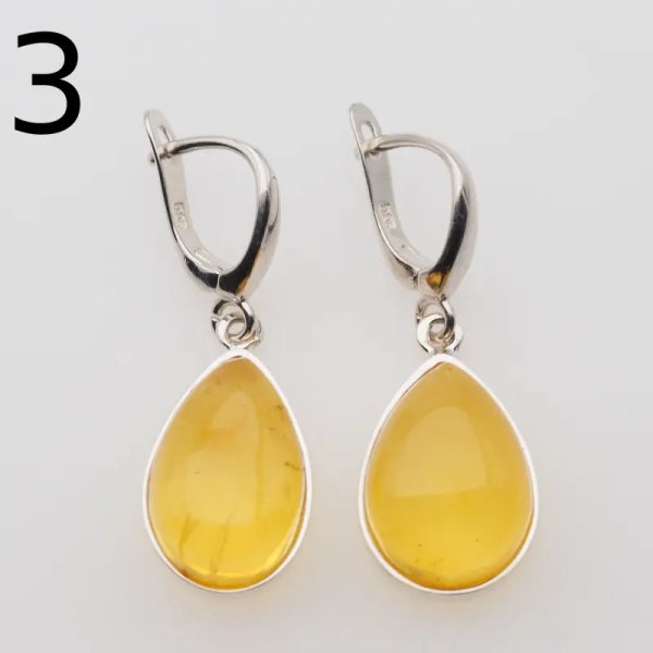 Bursztyn transparentny w srebrze - kolczyki łzy