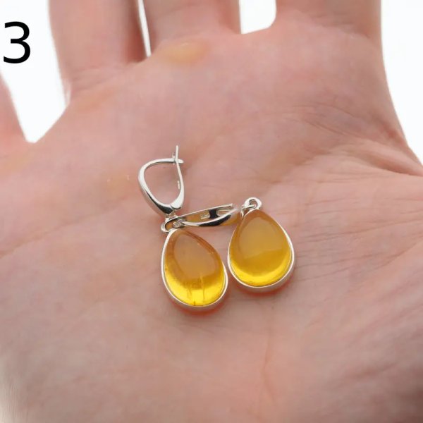 Bursztyn transparentny w srebrze - kolczyki łzy