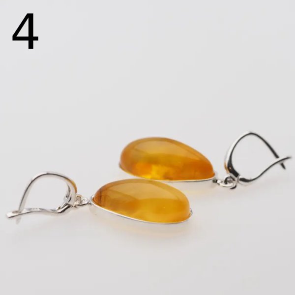 Bursztyn transparentny w srebrze - kolczyki łzy