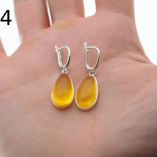 Bursztyn transparentny w srebrze - kolczyki łzy