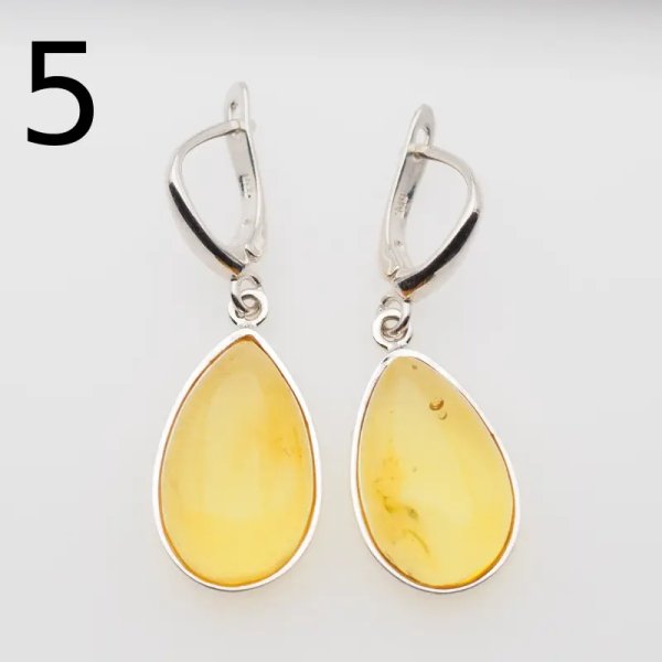 Bursztyn transparentny w srebrze - kolczyki łzy