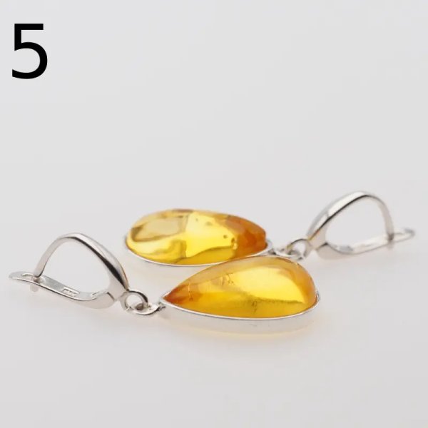 Bursztyn transparentny w srebrze - kolczyki łzy