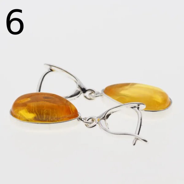 Bursztyn transparentny w srebrze - kolczyki łzy