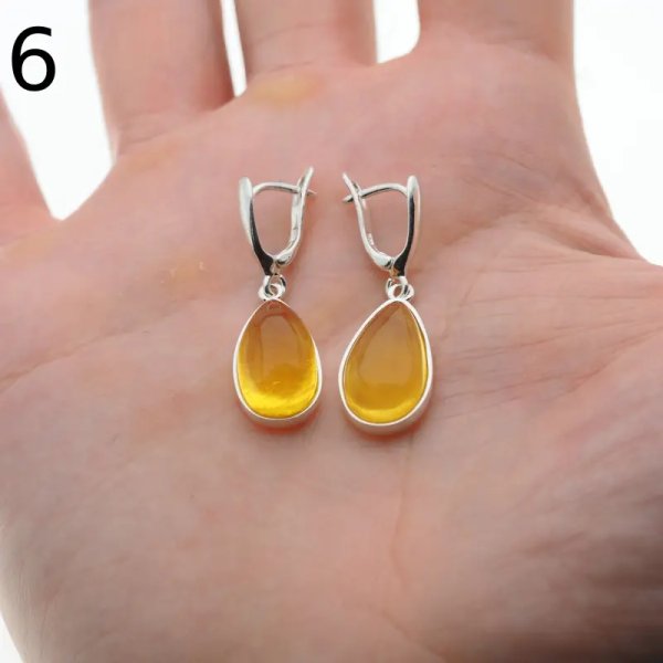Bursztyn transparentny w srebrze - kolczyki łzy
