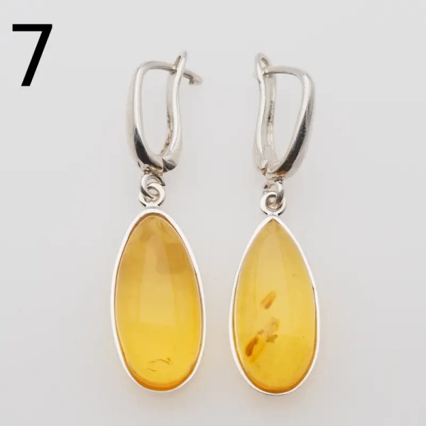 Bursztyn transparentny w srebrze - kolczyki łzy
