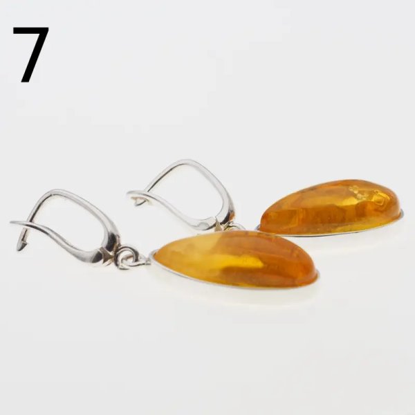 Bursztyn transparentny w srebrze - kolczyki łzy