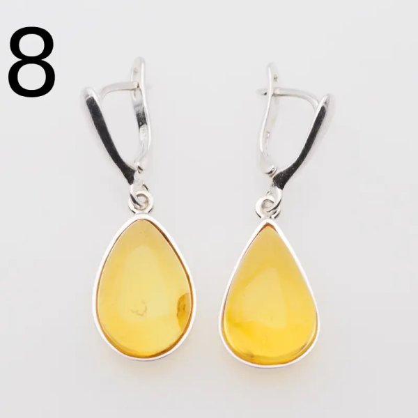 Bursztyn transparentny w srebrze - kolczyki łzy
