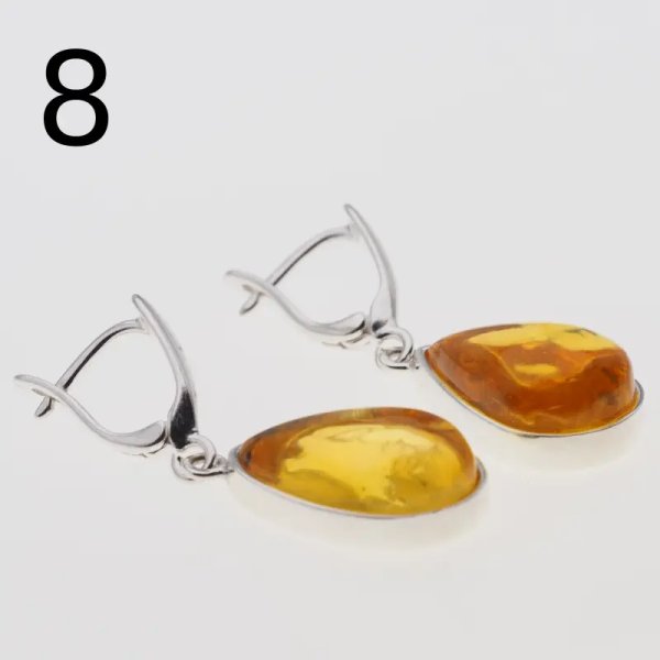 Bursztyn transparentny w srebrze - kolczyki łzy