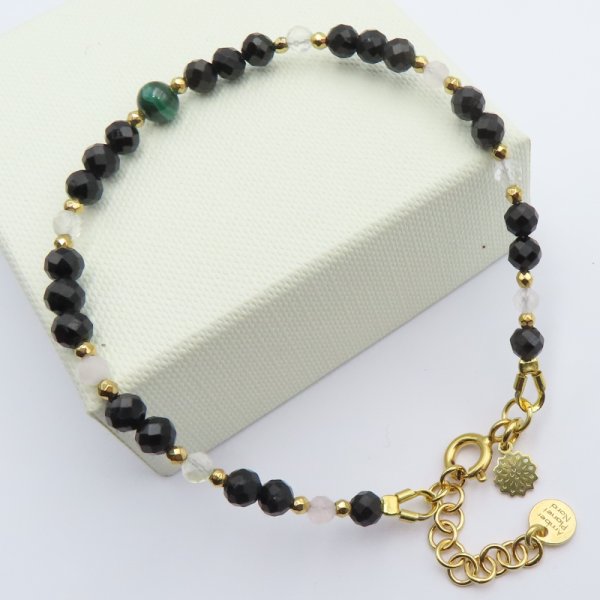 Mix kamieni  i srebro złocone  - bransoletka 19 cm + 3,5 cm regulacja