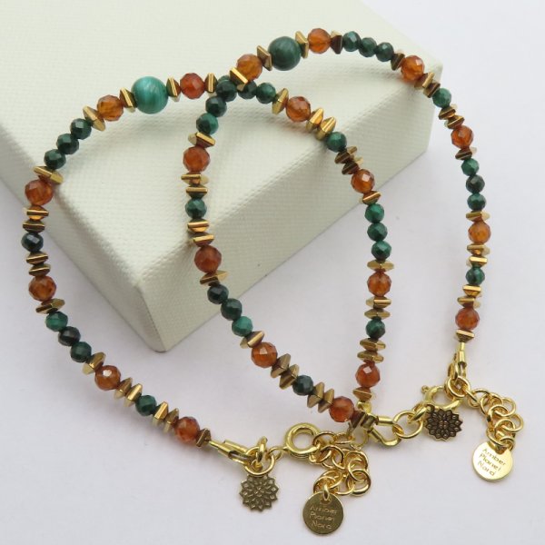 Bransoletka Mix Kamieni i srebro złocone - bransoletka 17cm + 3cm regulacji