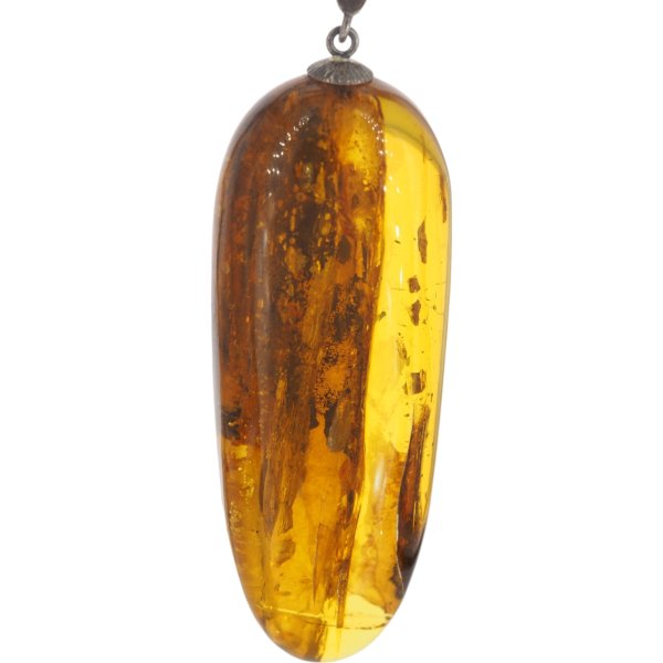 Bursztyn przezroczysty, szczątki roślinne i srebro oksydowane - zawieszka