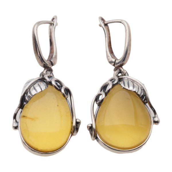 Bursztyn przezroczysty w srebrze oksydowanym - kolczyki łzy
