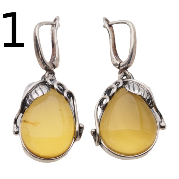 Bursztyn przezroczysty w srebrze oksydowanym - kolczyki łzy