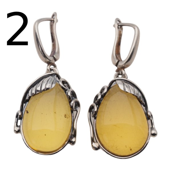 Bursztyn przezroczysty w srebrze oksydowanym - kolczyki łzy
